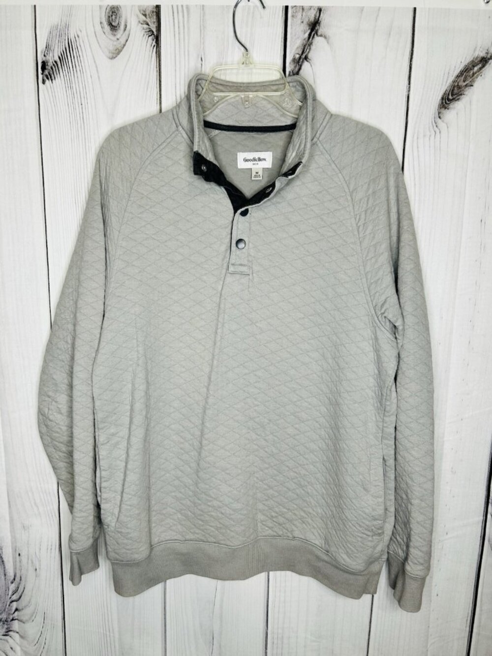 Goodfellow & Co. Men's Quilted 1/4 Snap Front Pullover Sweatshirt Gray Sz M
